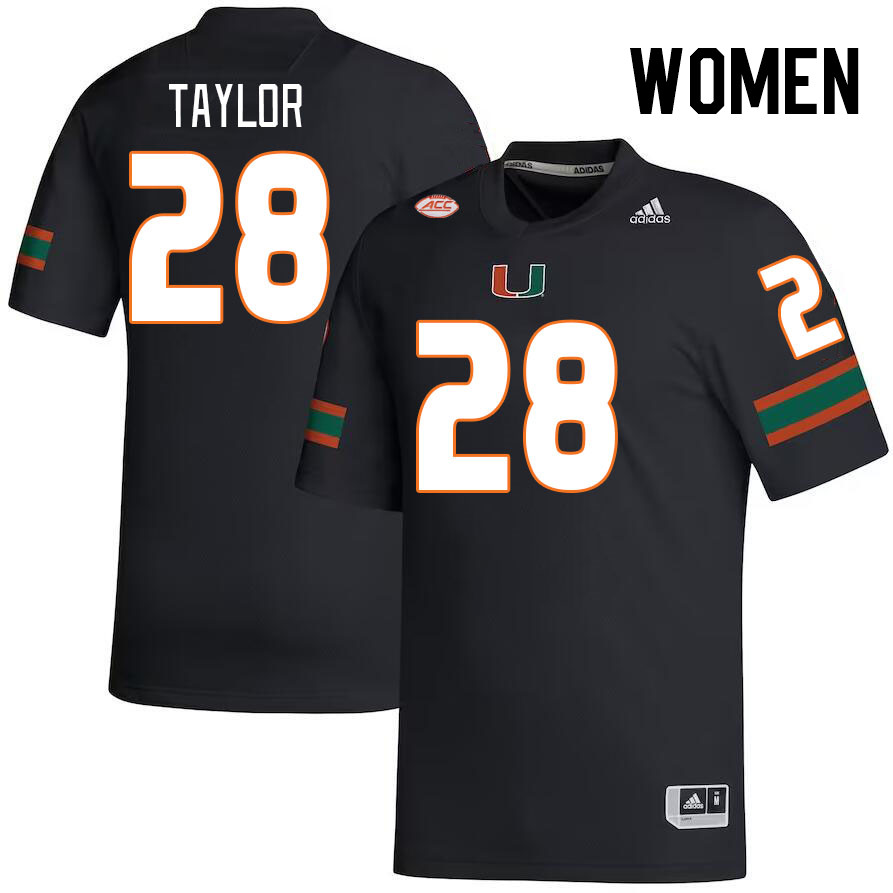 Women #28 Isaiah Taylor Miami Hurricanes College Football Jerseys Stitched-Black